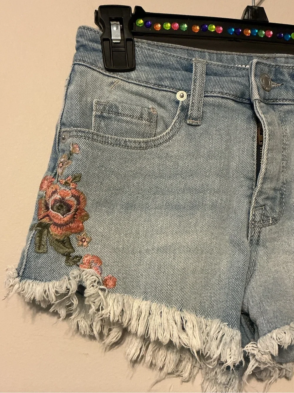 Mossimo Supply Co. Embroidered Frayed Denim Shorts